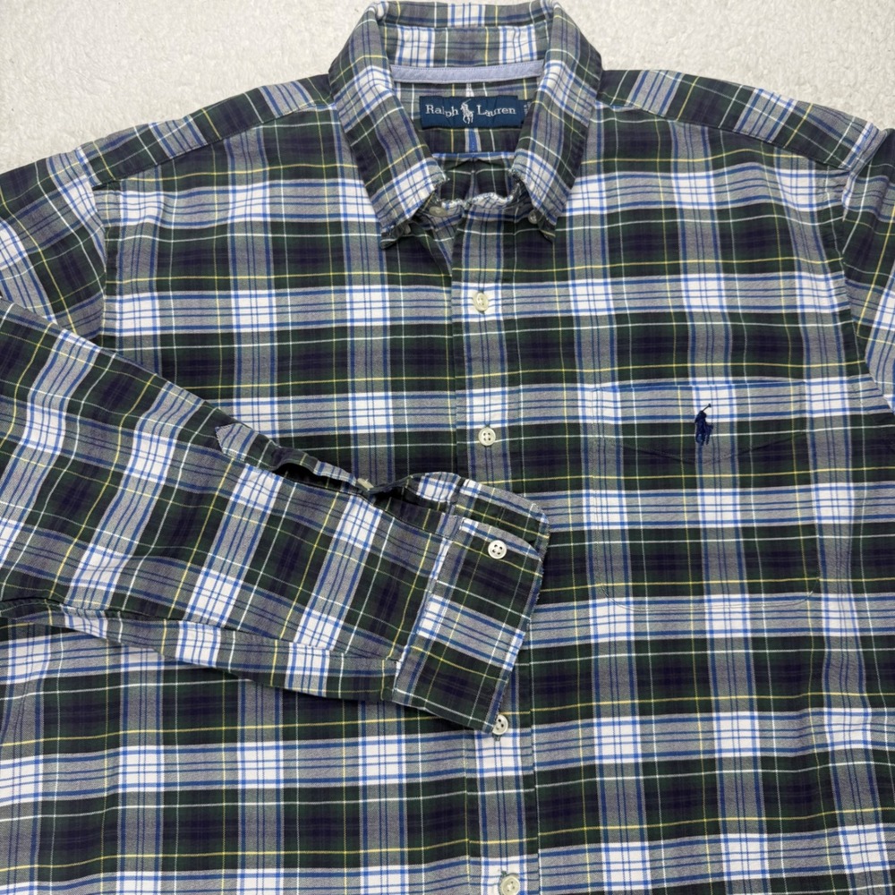 Polo Ralph Lauren Men's Long Sleeve Button Down‎ Shirt Green Plaid Size Large